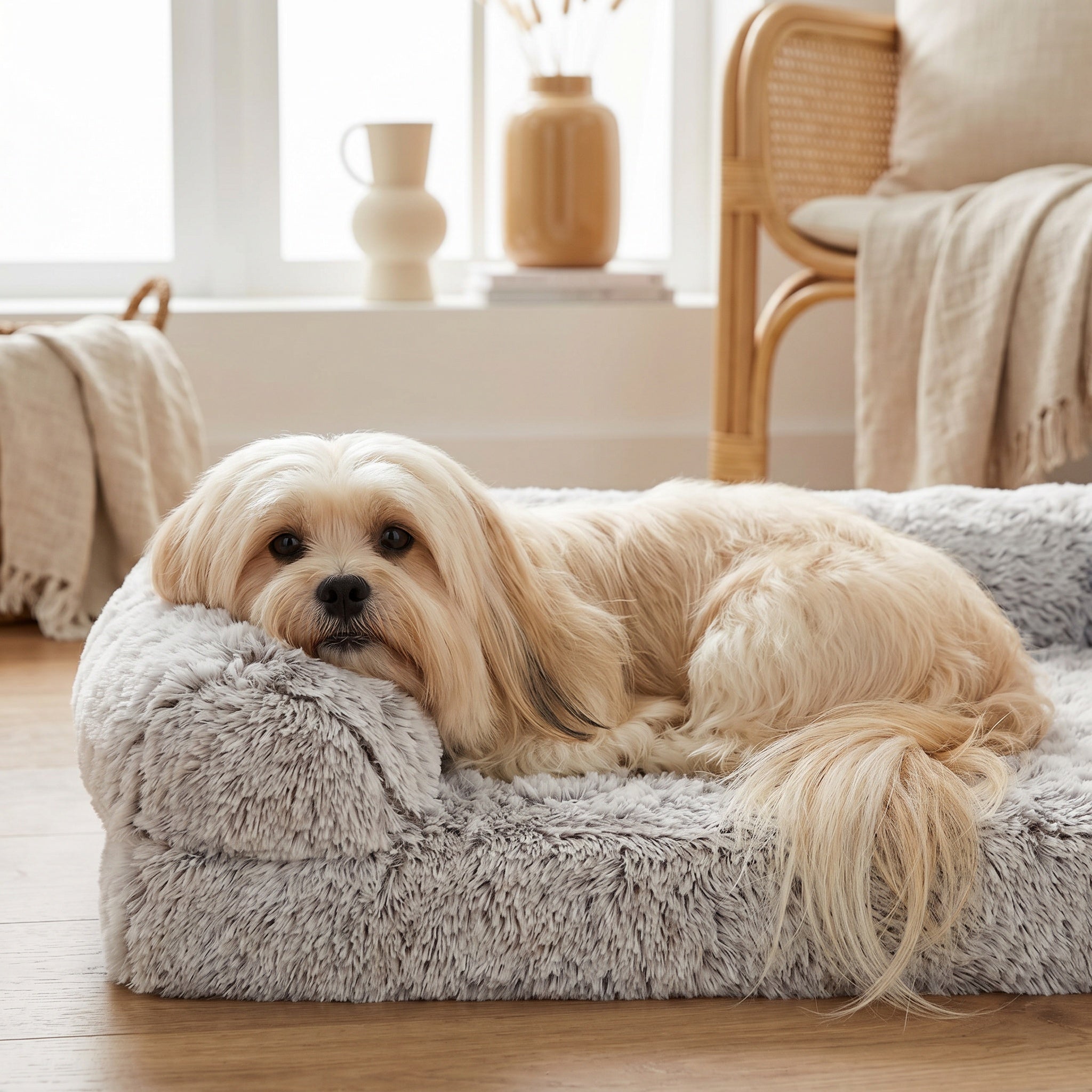 Matelas pour chien en peluche avec bords