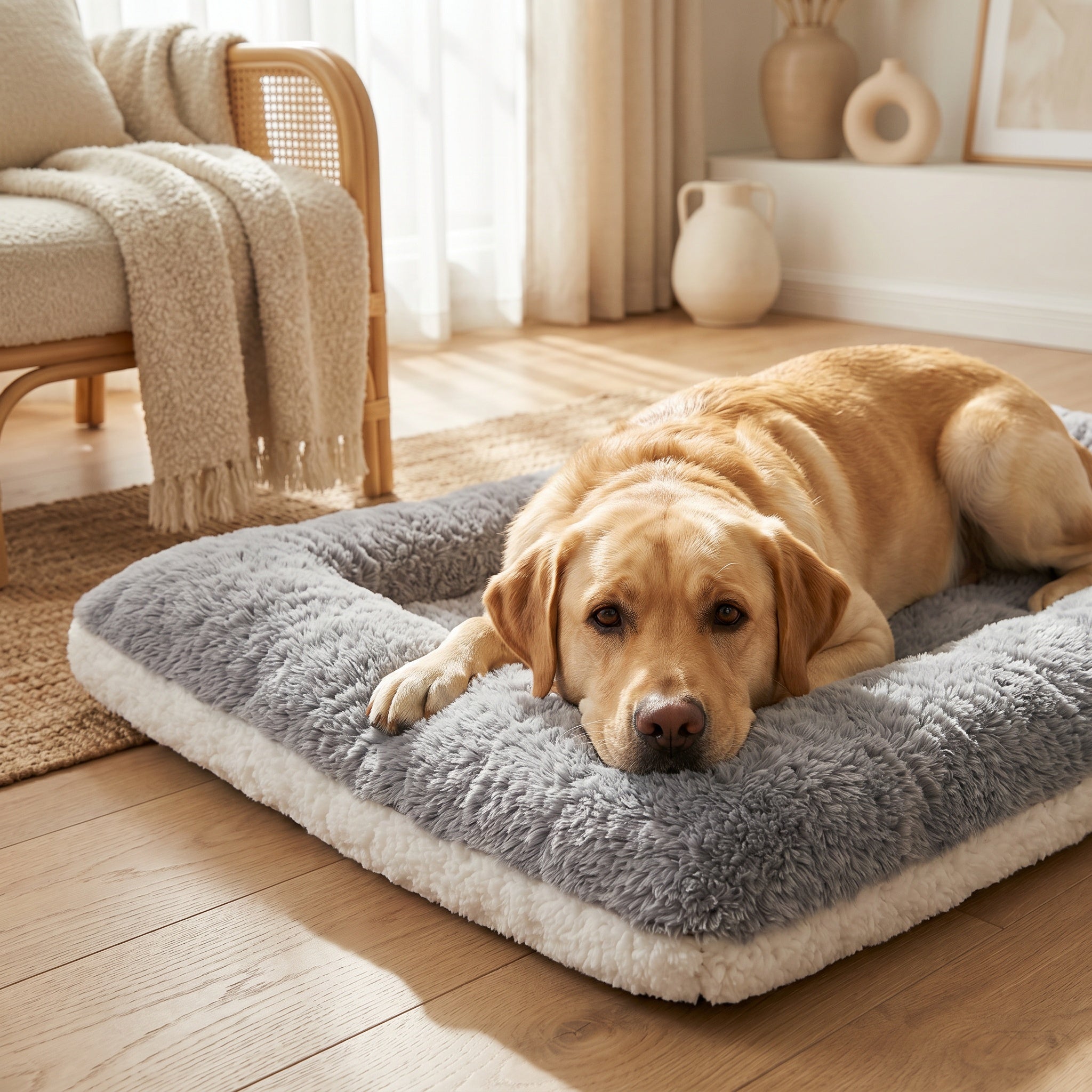 Tapis de couchage pour chien en fausse fourrure grise