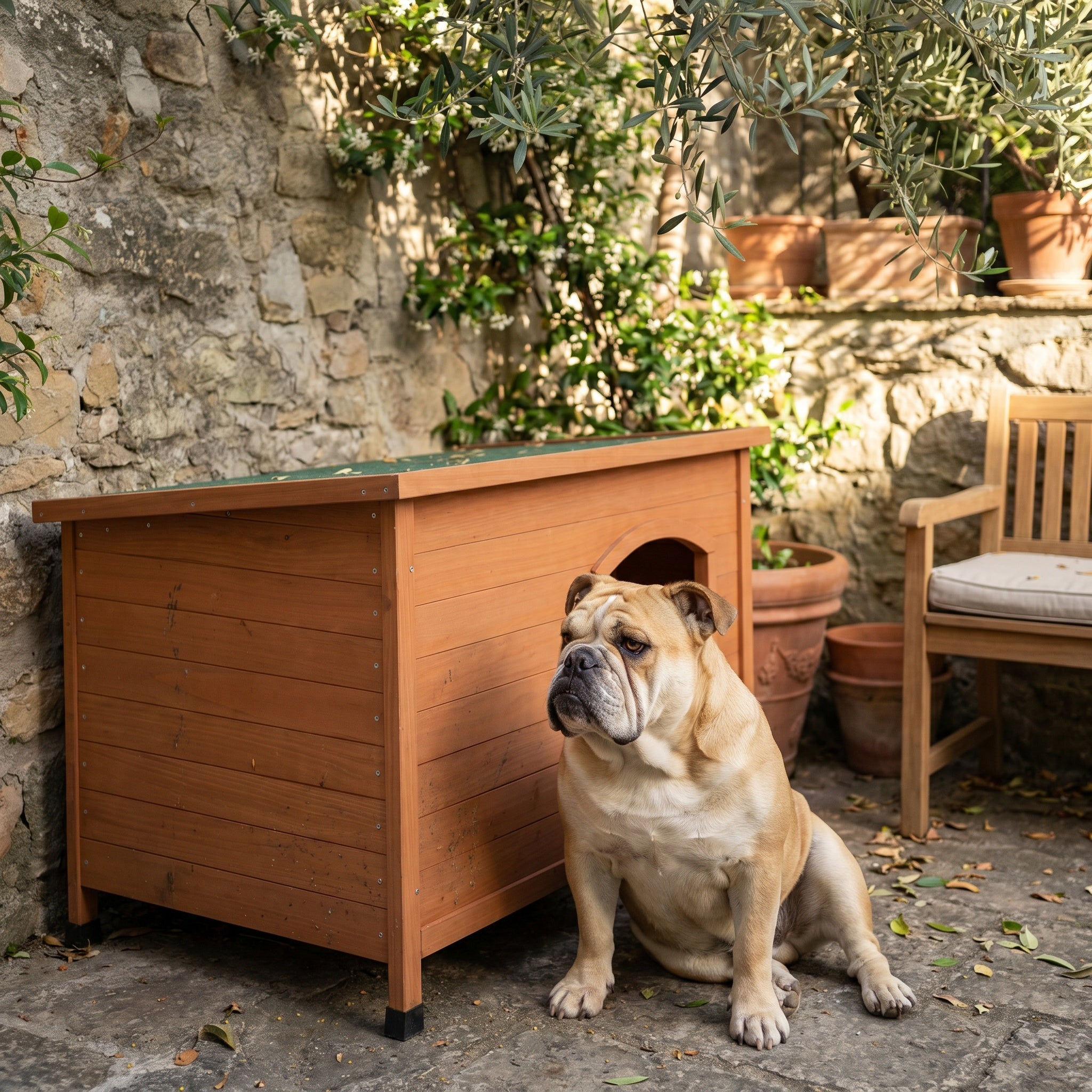 Niche pour chien en bois avec toit vert