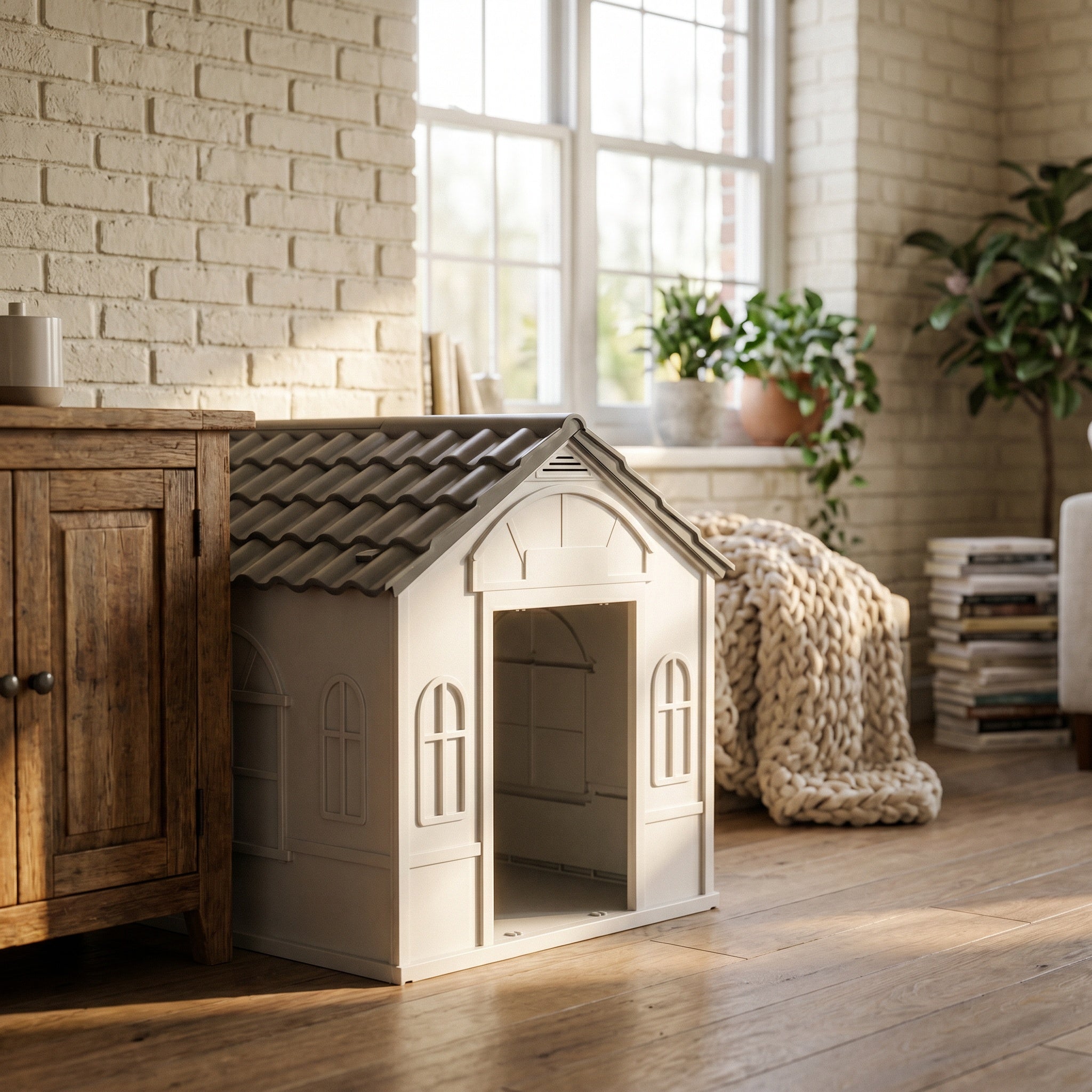 Niche maison pour chien gris