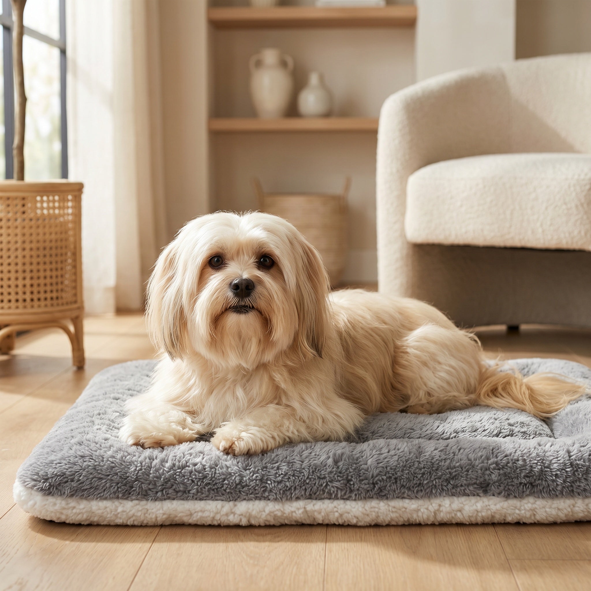 Tapis de couchage pour chien en fausse fourrure grise