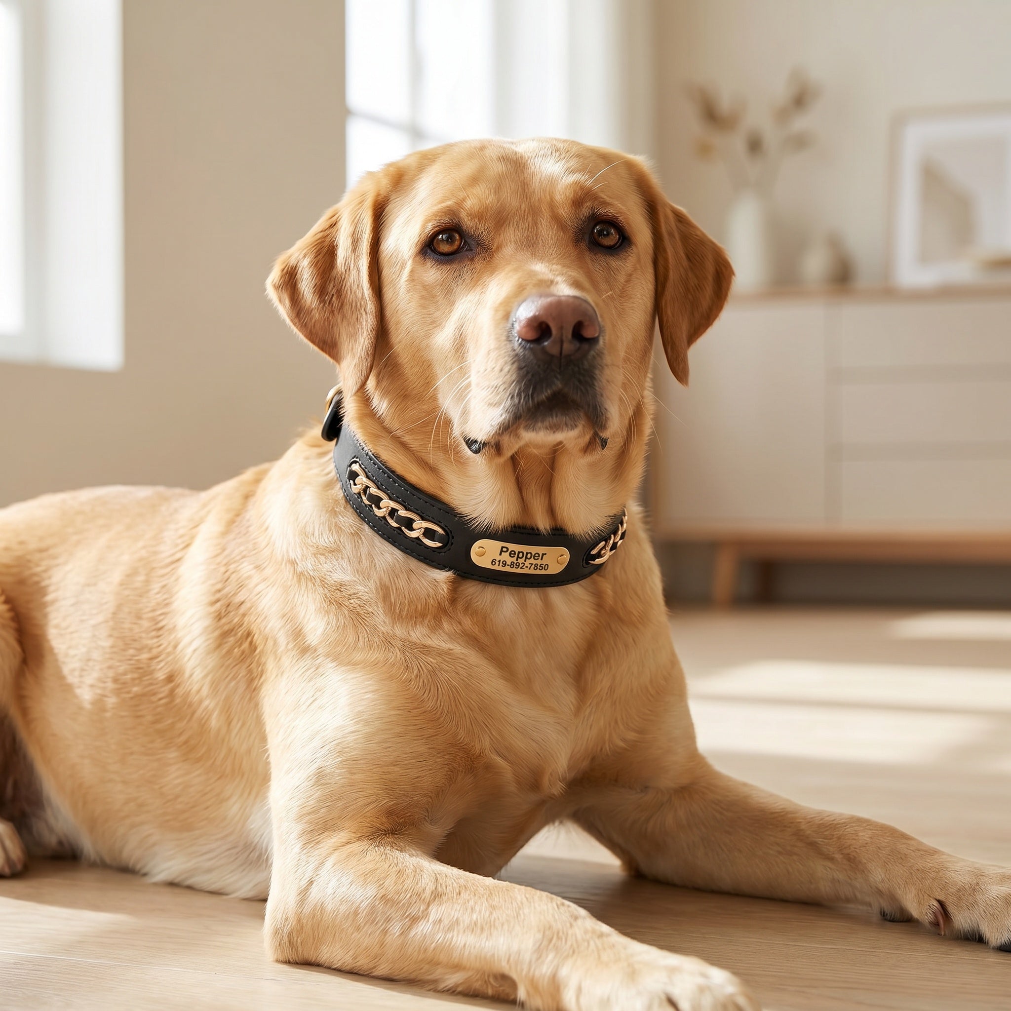 Collier élégant personnalisable en cuir pour chien
