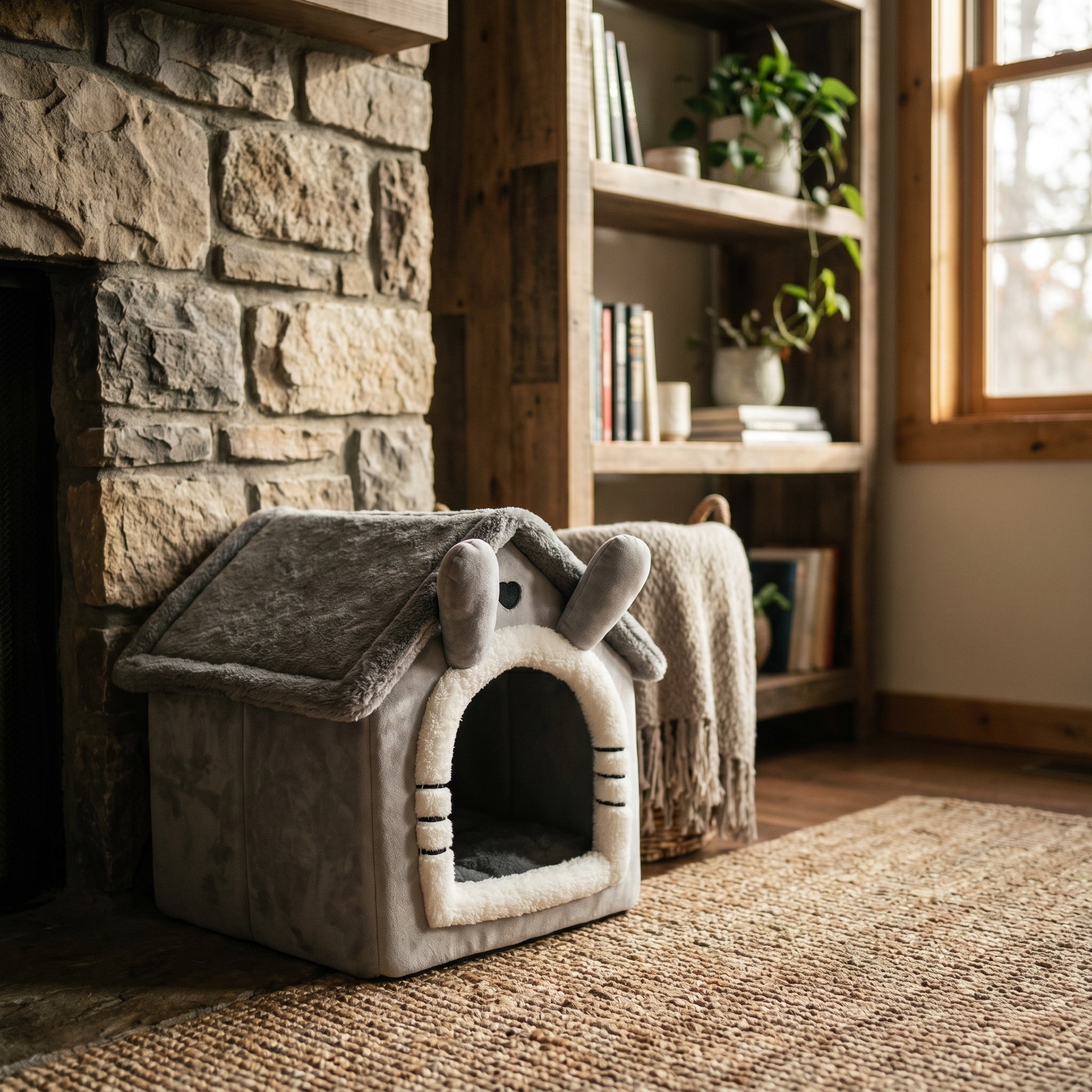 Niche pour chien en peluche grise