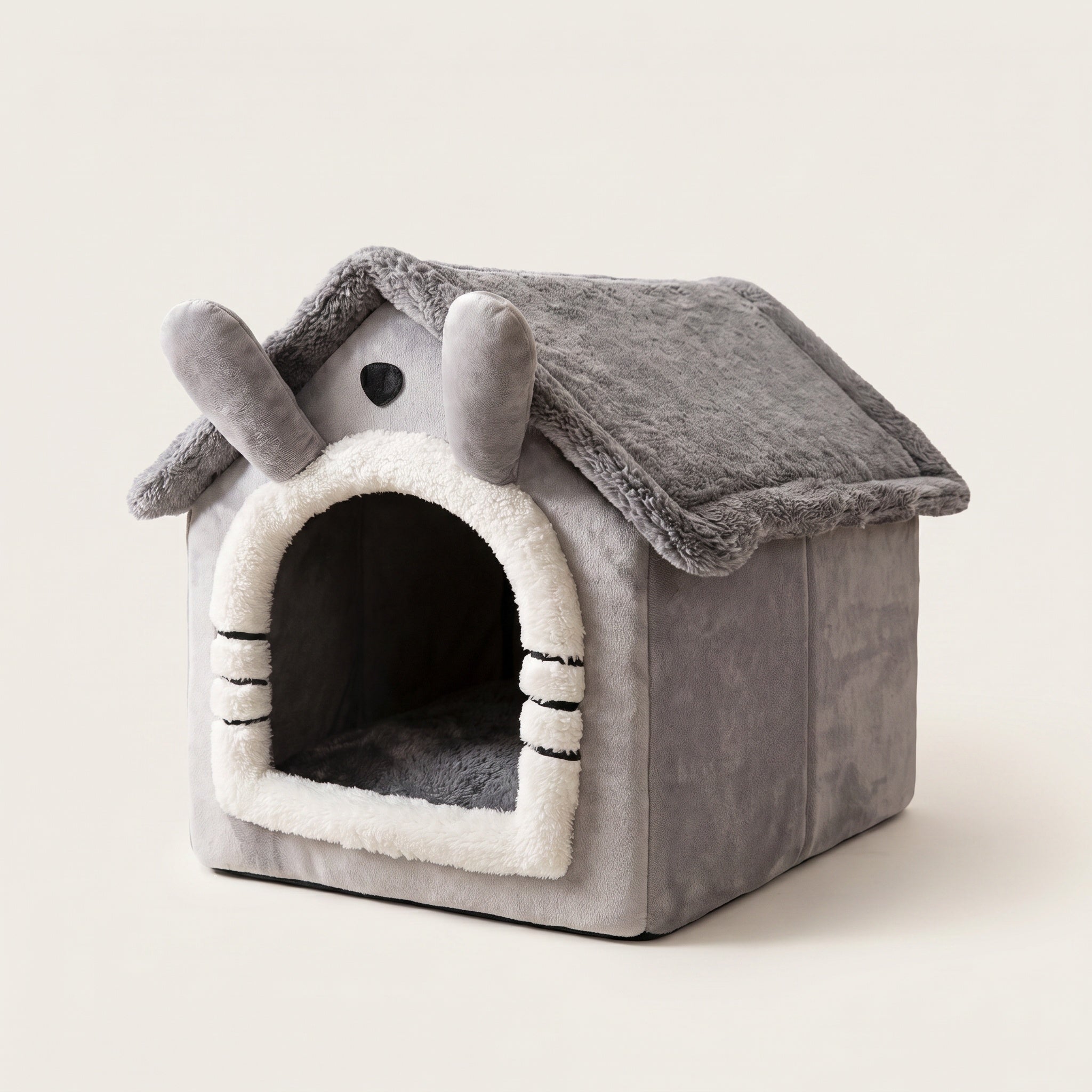Niche pour chien en peluche grise