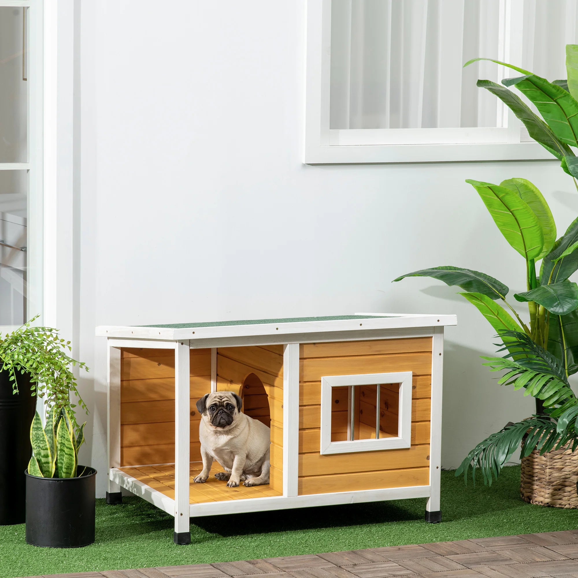 Niche pour chien en bois jaune