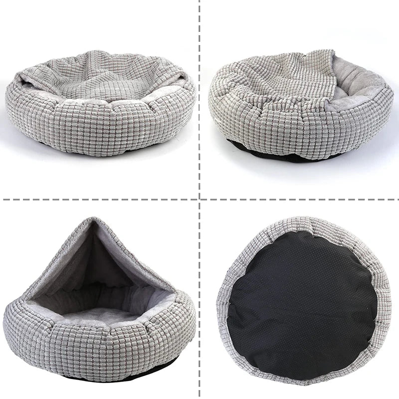 Panier rond et couverture pour chien en tissu doux