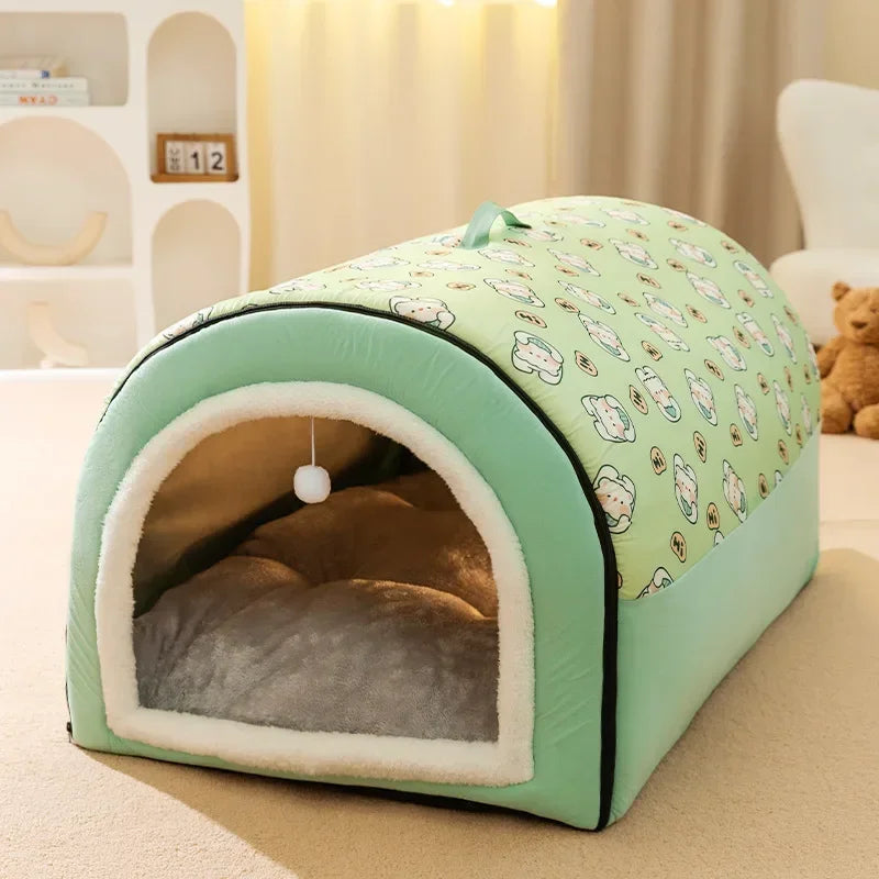 Tente pour chien en peluche avec pompon