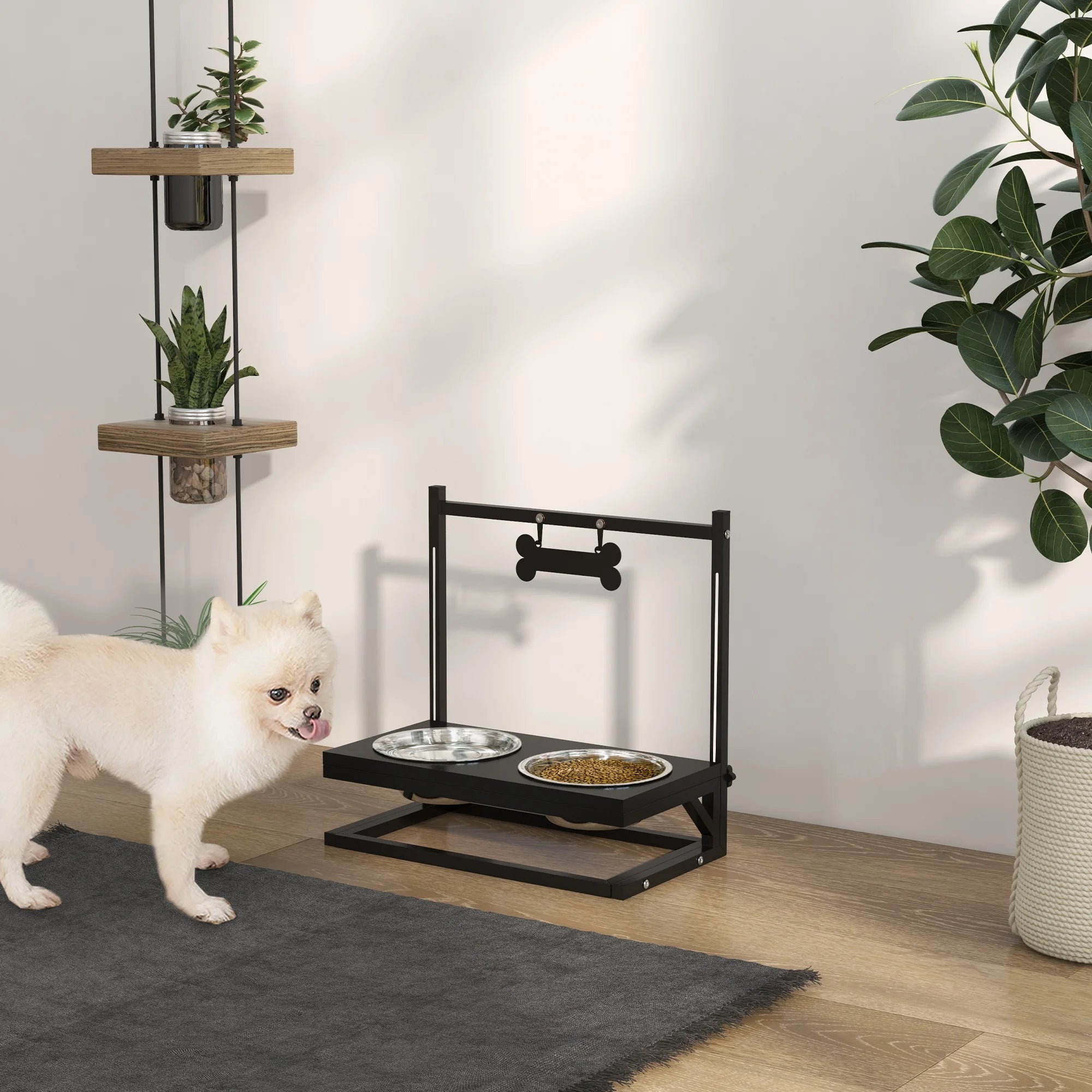 Gamelle surélevée noire en métal pour chien