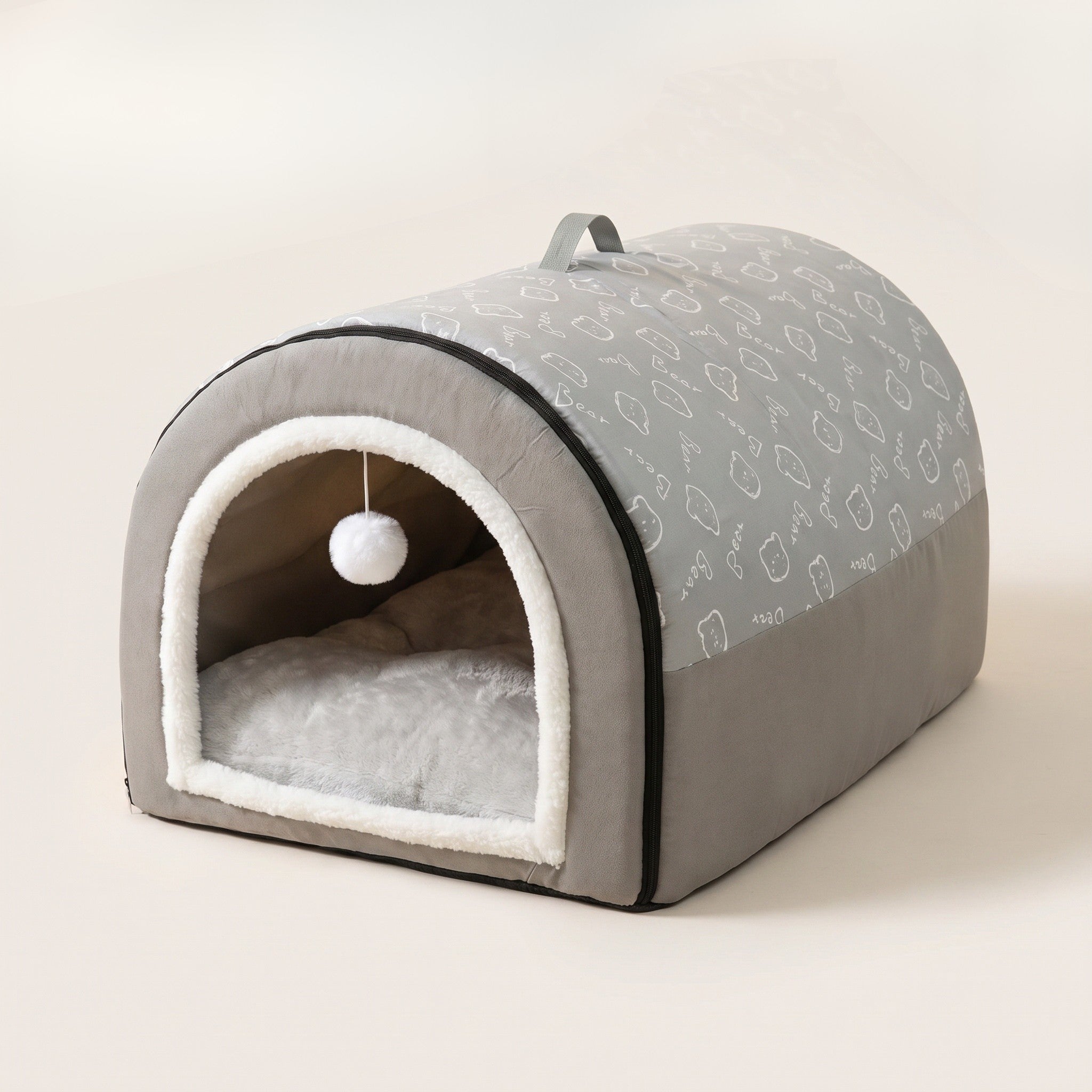 Tente pour chien en peluche avec pompon