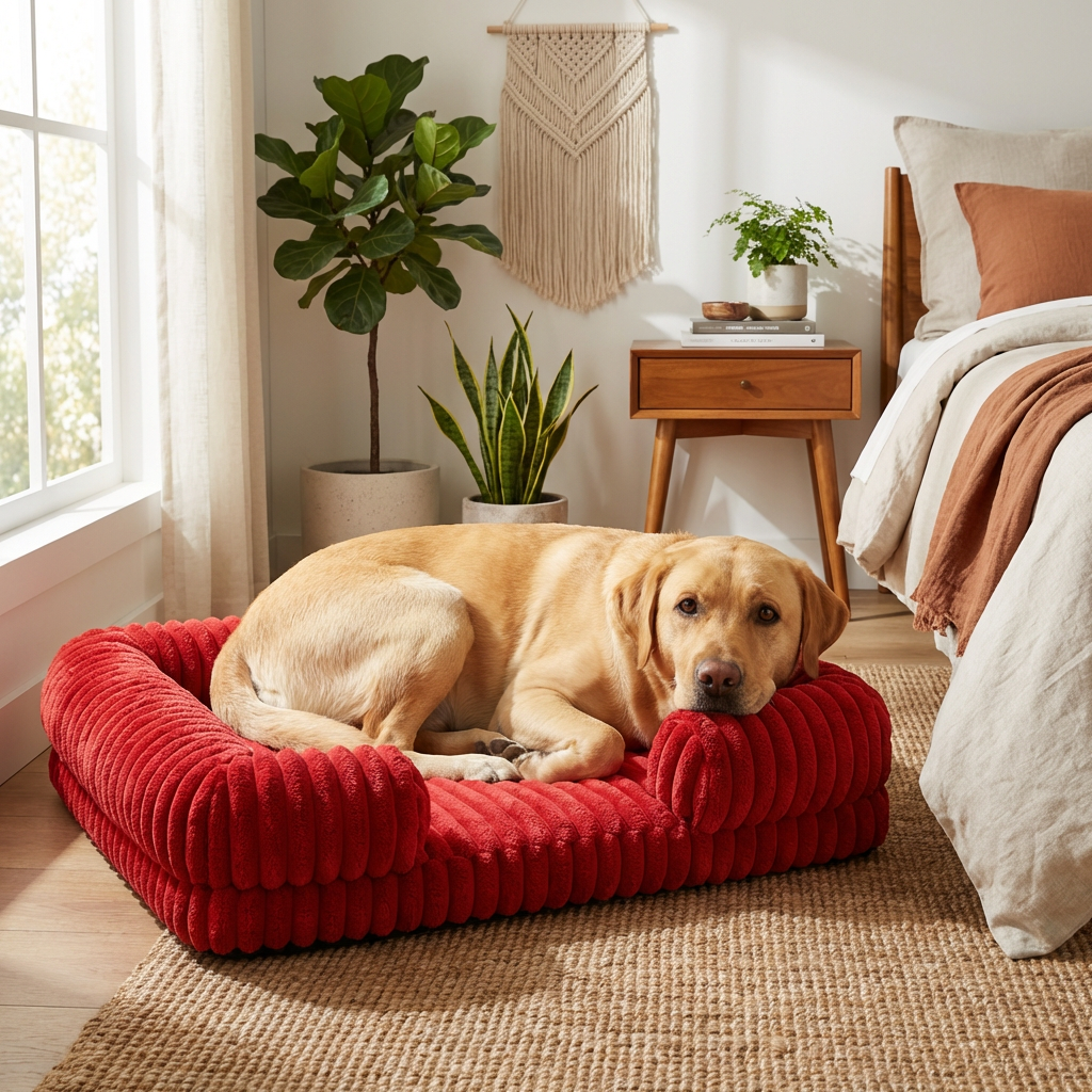 Panier pour chien en velours côtelé