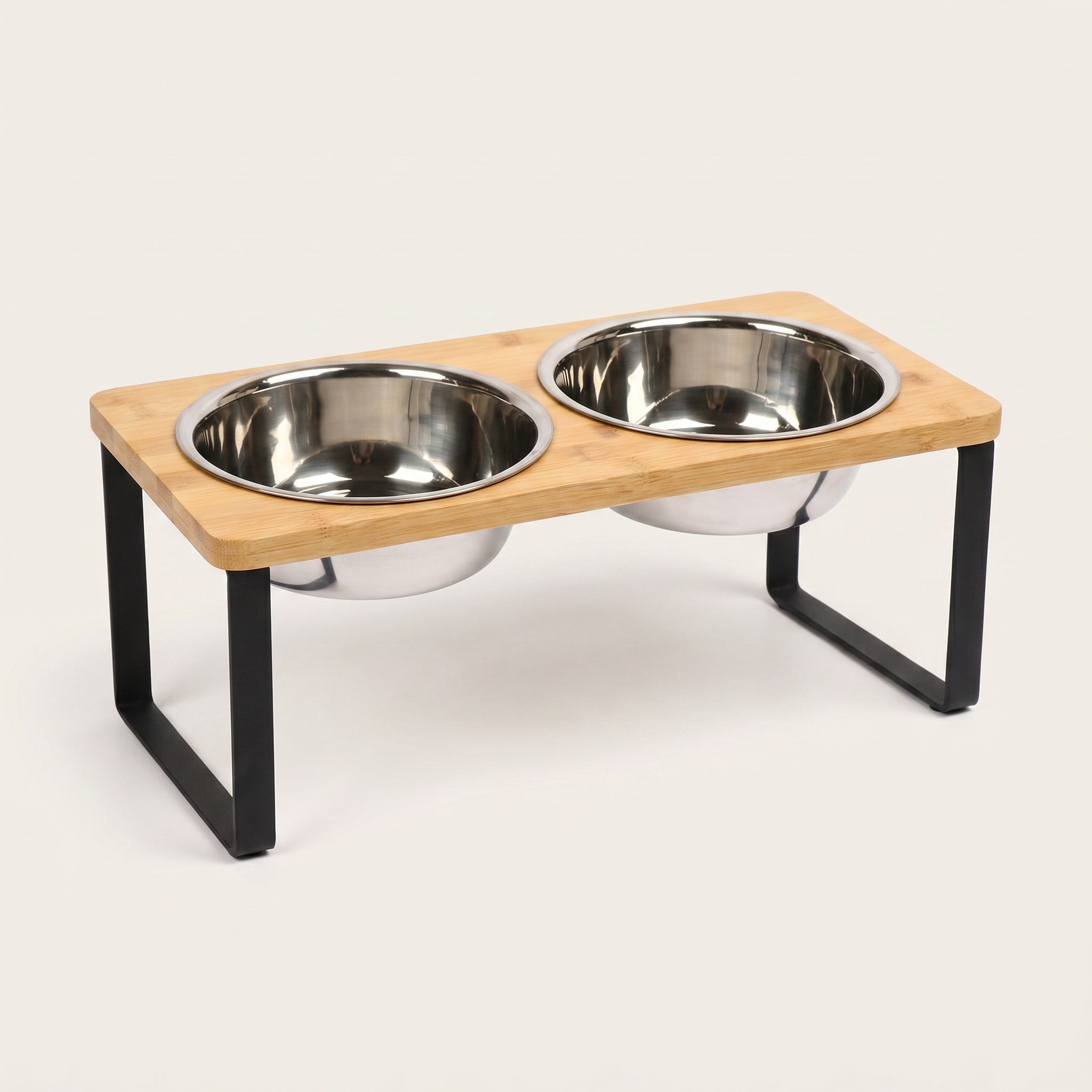 Gamelle surélevée en bois et acier pour chien